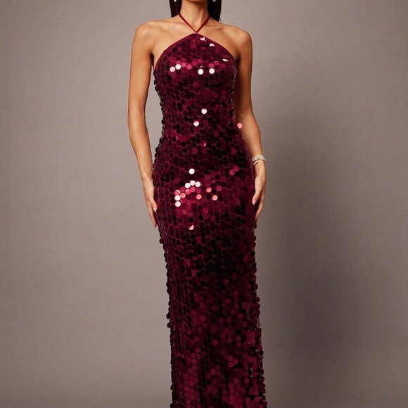 Red Casual Women's Sexy Backless Sequined Spaghetti Strap Cocktail Dress - Picture 4 of 7